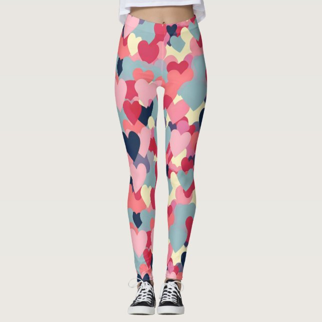 Cute Colourful Heart Pattern Leggings (Front)