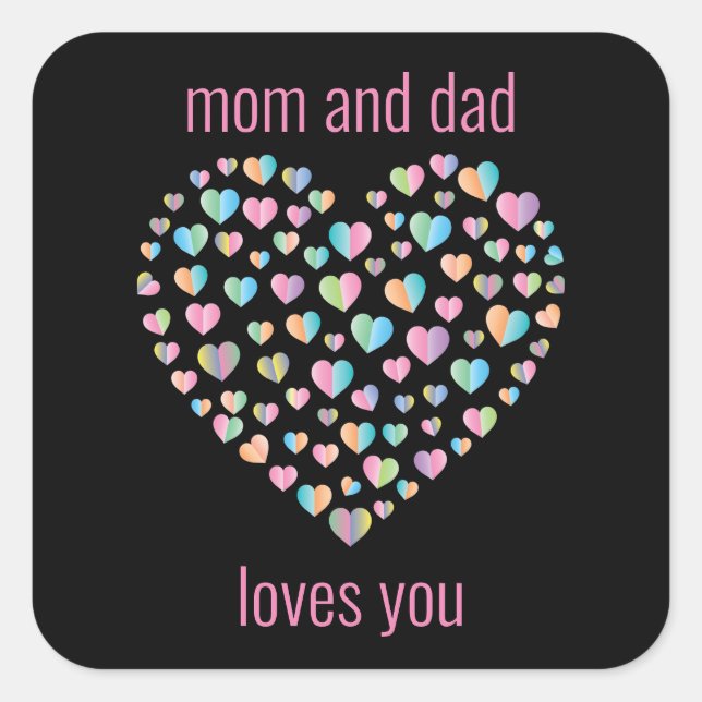 Cute Colourful Heart Pattern Square Sticker (Front)