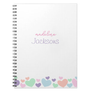 Cute Colourful Heart Purple Girly Script Notebook