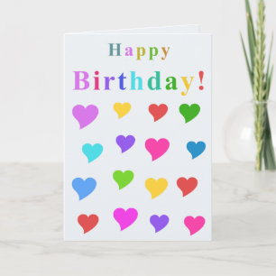 Cute Colourful Hearts and Happy Birthday Card