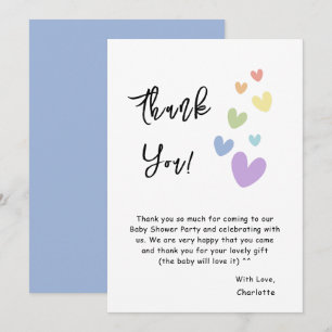 Cute & Colourful Hearts Baby Shower Thank You Card