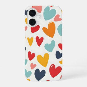 Cute Colourful Hearts Doodle Romantic iPhone 16 Case