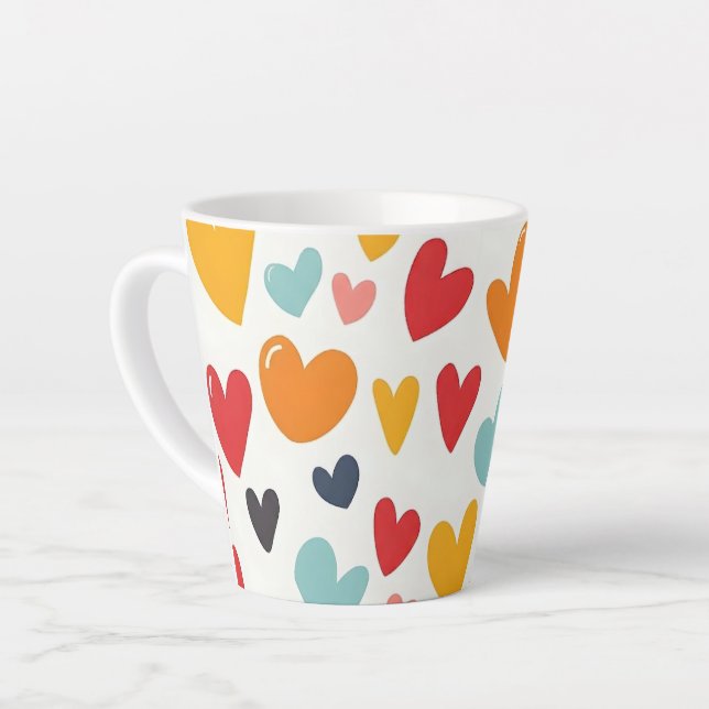 Cute Colourful Hearts Doodle Romantic Latte Mug (Left Angle)