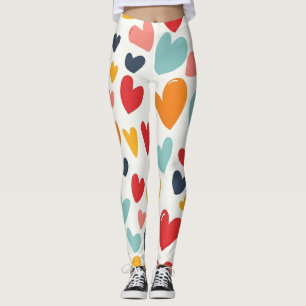 Cute Colourful Hearts Doodle Romantic Leggings