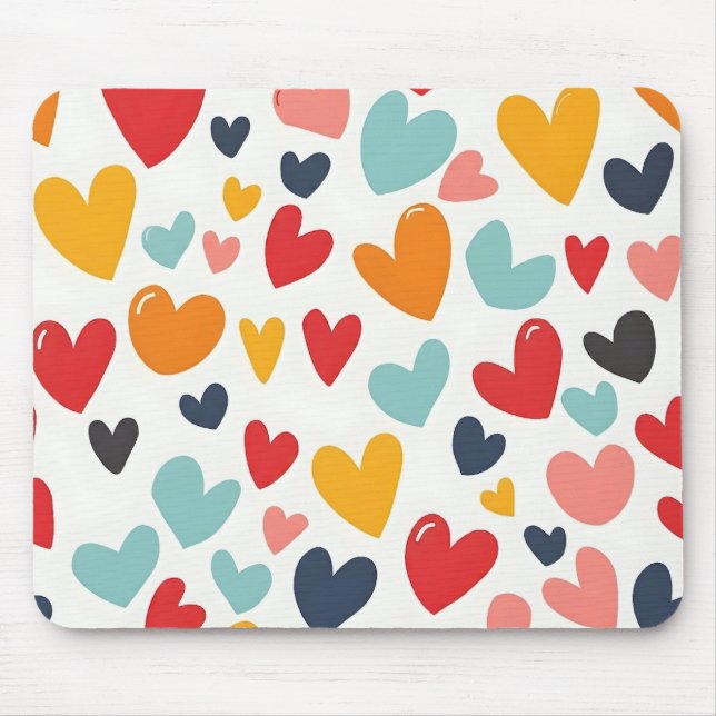 Cute Colourful Hearts Doodle Romantic Mouse Pad (Front)