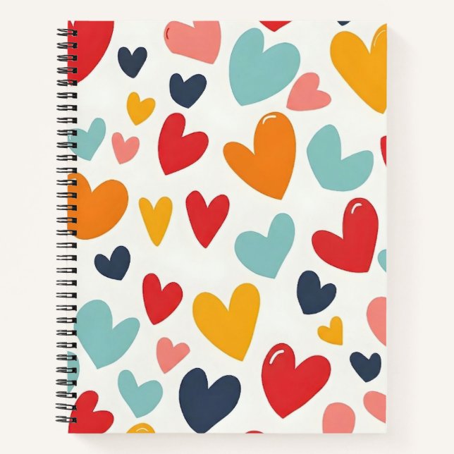 Cute Colourful Hearts Doodle Romantic Notebook (Front)