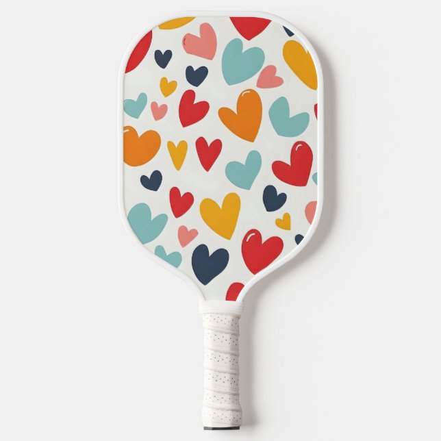 Cute Colourful Hearts Doodle Romantic Pickleball Paddle (Front)