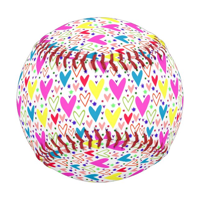 Cute colourful hearts pattern baseball (Front)
