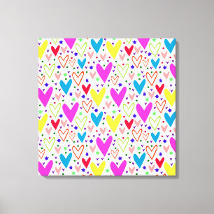 Cute colourful hearts pattern canvas print