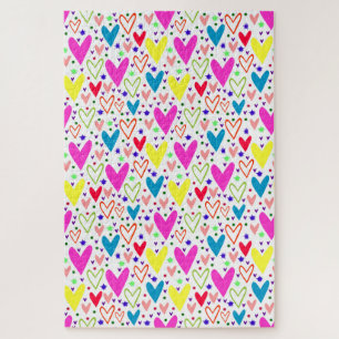 Cute colourful hearts pattern jigsaw puzzle