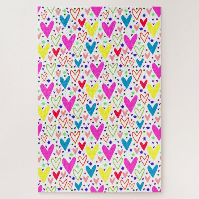 Cute colourful hearts pattern jigsaw puzzle (Vertical)