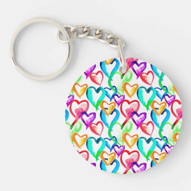 Cute colourful hearts pattern key ring (Front)