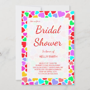 Cute colourful hearts patterns bridal shower invitation