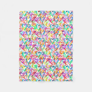 Cute colourful hearts patterns fleece blanket