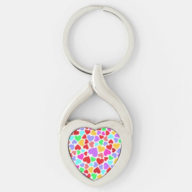 Cute colourful hearts patterns key ring (Front)