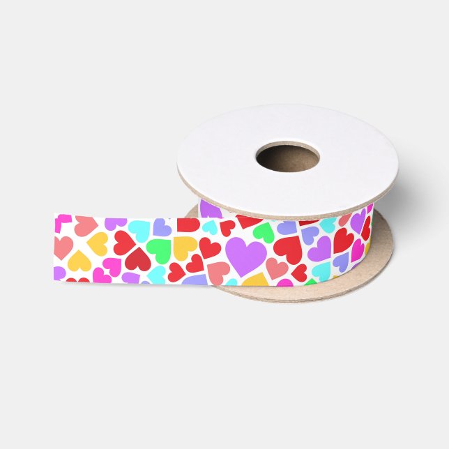 Cute colourful hearts patterns satin ribbon (Spool)