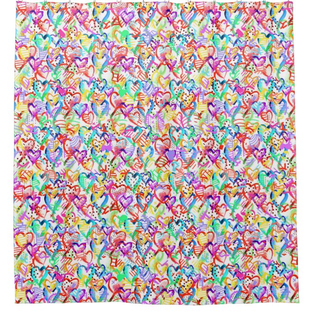 Cute colourful hearts patterns shower curtain (Front)