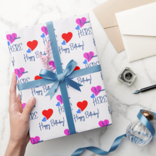Cute Colourful Hearts, Personalised Birthday Wish Wrapping Paper