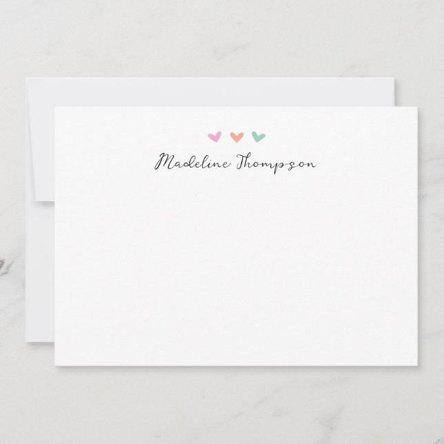 Cute Colourful Hearts Script Stationery Note Card (Front)