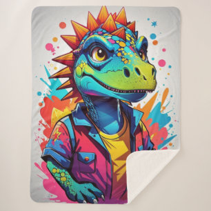 Cute Colourful Hipster Dragon Sherpa Blanket