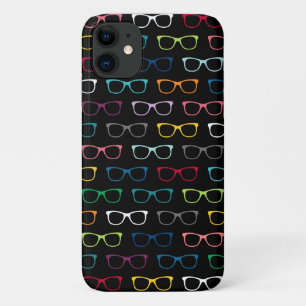 Cute Colourful Hipster Glasses Black Pattern Case-Mate iPhone Case