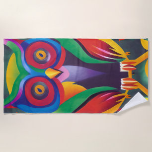 Cute Colourful Holographic Owl Beach Towel