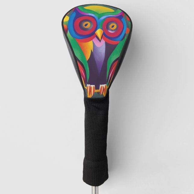 Cute Colourful Holographic Owl  Golf Head Cover (Front)