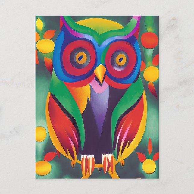 Cute Colourful Holographic Owl  Postcard (Front)