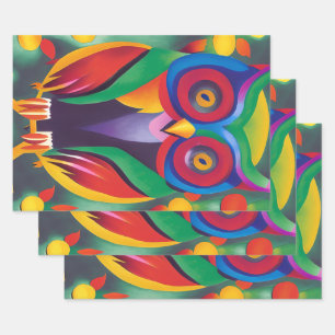 Cute Colourful Holographic Owl Wrapping Paper Sheet