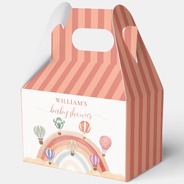 Cute Colourful Hot Air Balloon Rainbow Baby Shower Favour Box (Back)
