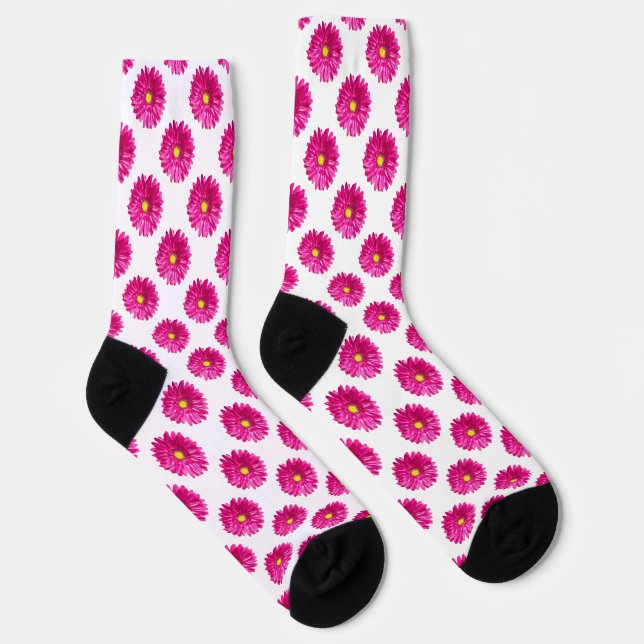 Cute Colourful Hot Pink Daisies Floral Pattern Socks (Right)