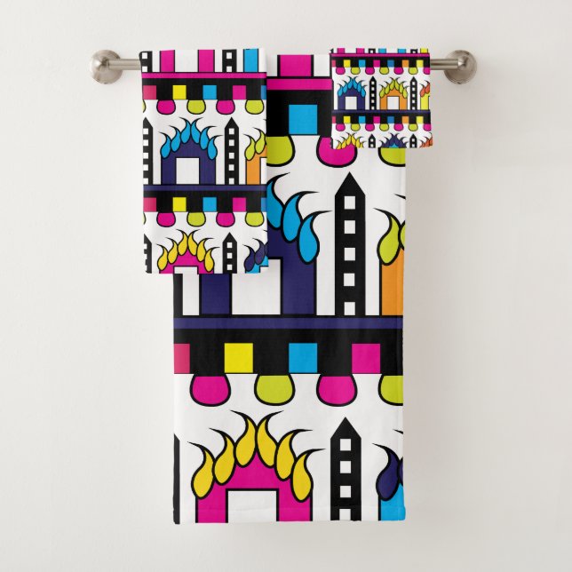 Cute Colourful Houses Bath Towel Set (Insitu)