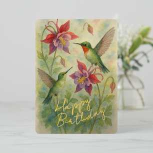Cute Colourful Hummingbirds Gold Foil Birthday Car