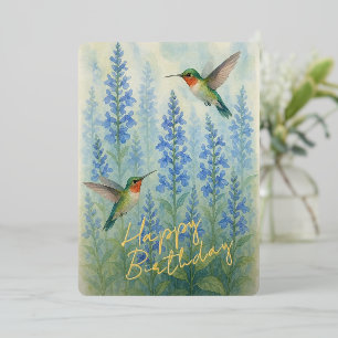 Cute Colourful Hummingbirds Gold Foil Birthday Car