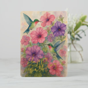 Cute Colourful Hummingbirds Gold Foil Birthday Car