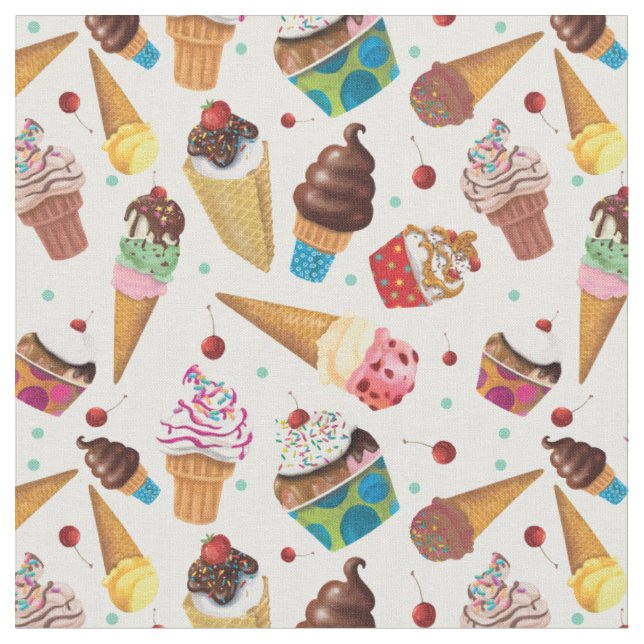 Cute Colourful Ice Cream Print Fabric (Close Up)