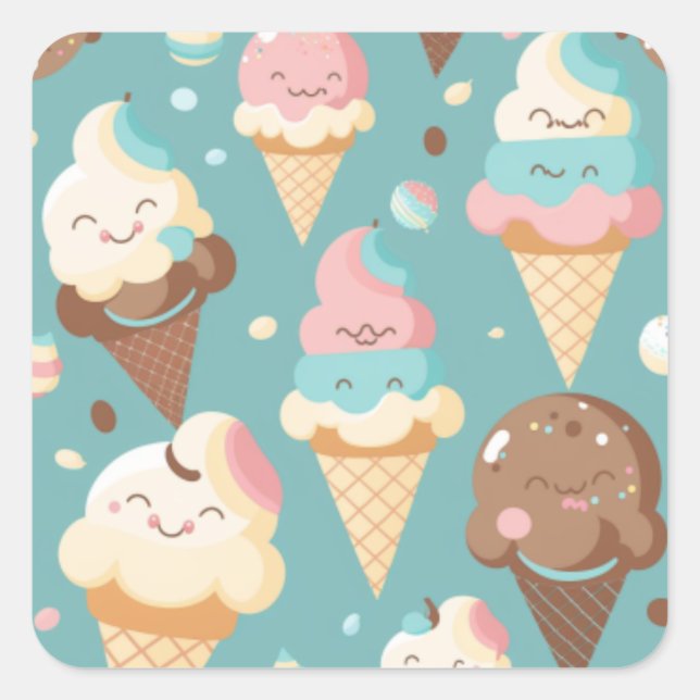 Cute colourful ice cream  square sticker (Front)
