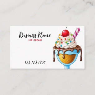 Cute Colourful Ice Cream Sundae Illustration Business Card