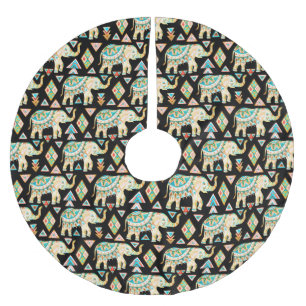 Cute colourful indian elephants pattern brushed polyester tree skirt