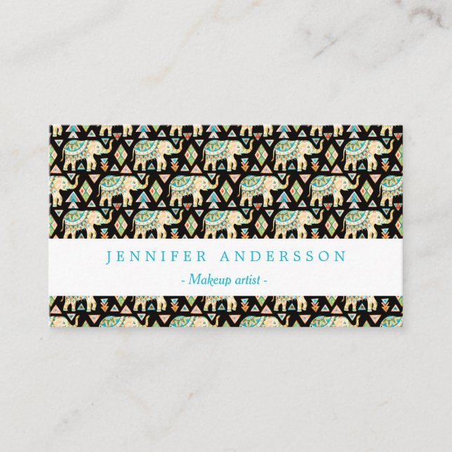 Cute colourful indian elephants pattern business card (Front)