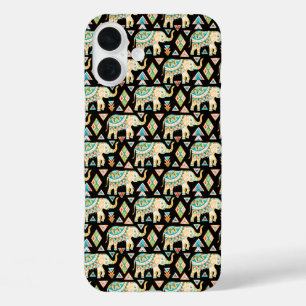 Cute colourful indian elephants pattern iPhone 16 plus case