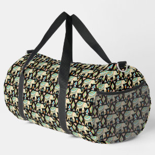 Cute colourful indian elephants pattern duffle bag