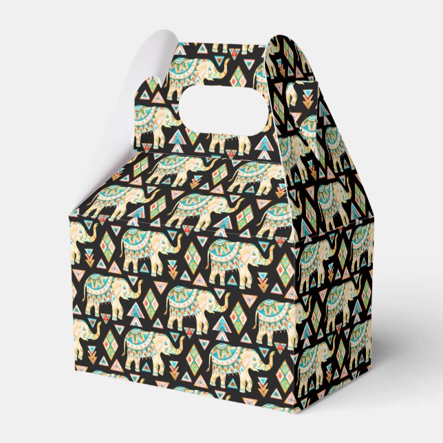 Cute colourful indian elephants pattern favour box (Front Side)