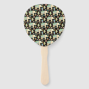 Cute colourful indian elephants pattern hand fan