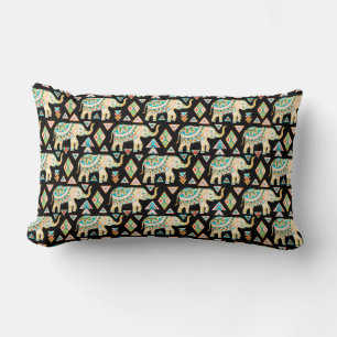 Cute colourful indian elephants pattern lumbar cushion