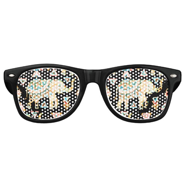 Cute colourful indian elephants pattern retro sunglasses (Front)