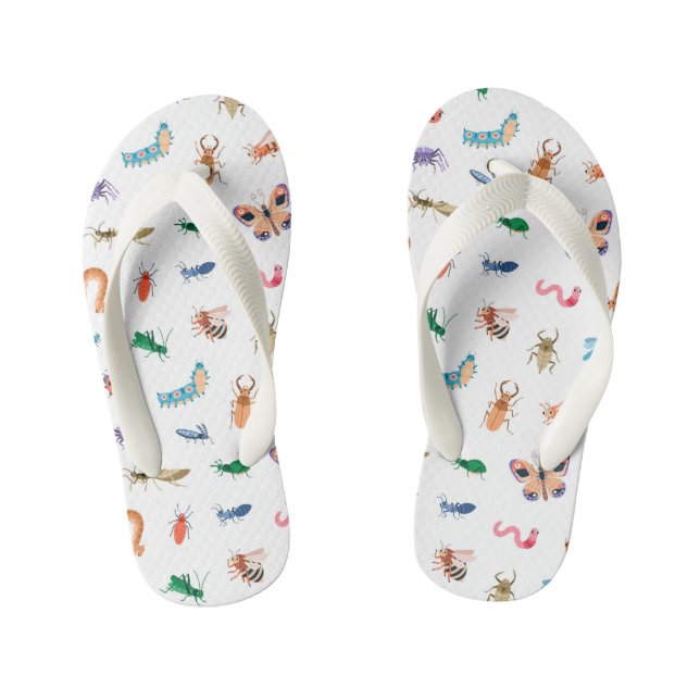 Cute Colourful Insect Pattern Kid's Jandals (Footbed)