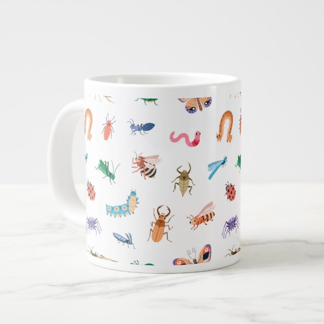Cute Colourful Insect Pattern Large Coffee Mug (Front Left)