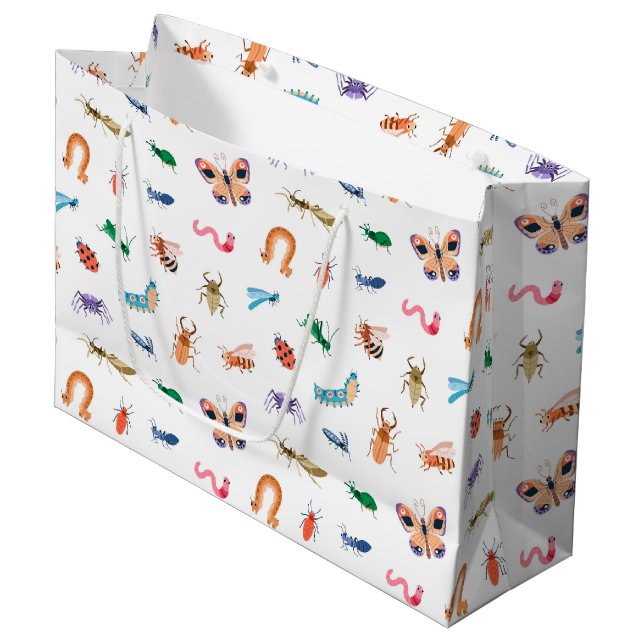 Cute Colourful Insect Pattern Large Gift Bag (Front Angled)