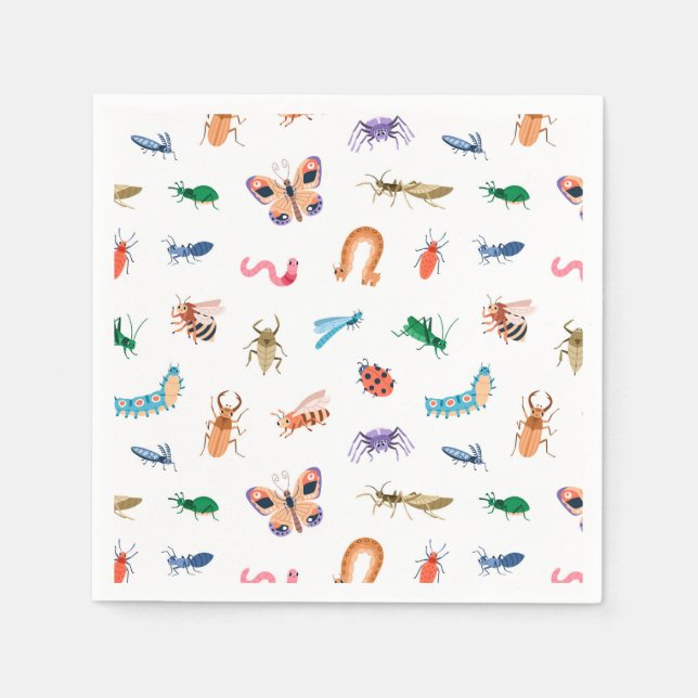 Cute Colourful Insect Pattern Napkin (Front)